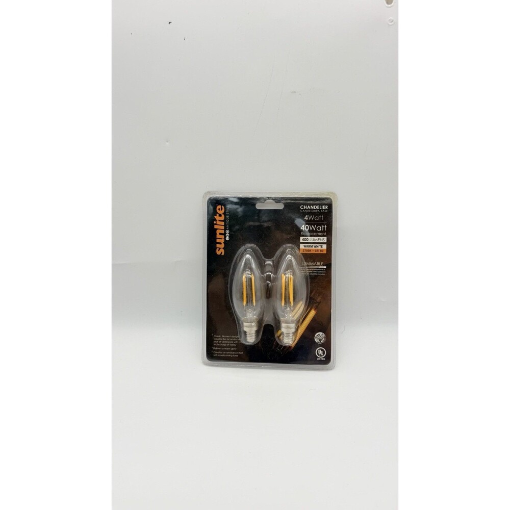2 Sunlite 4W LED Clear Torpedo Chandelier Bulbs E12 2700K Dimmable 400Lm